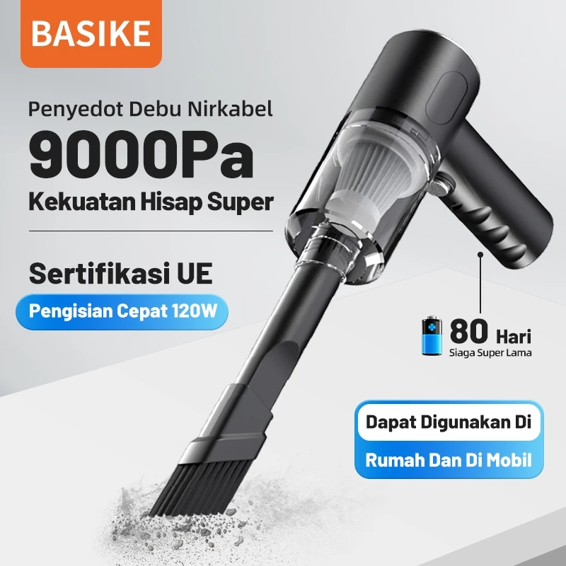 BASIKE Penyedot Debu Nirkabel 9000pa dengan semua aksesoris lengkap