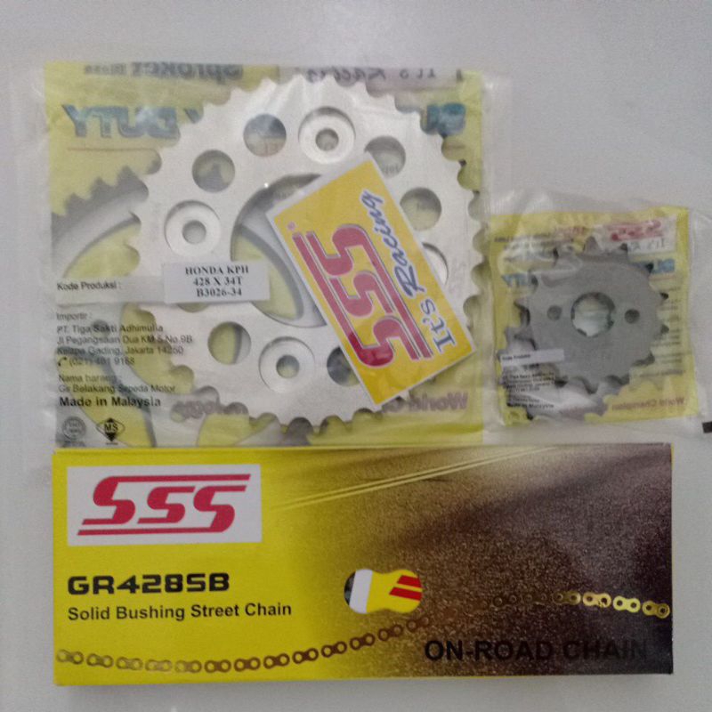 Jual gear set sss 428 kph rantai gold sss supra125/kharisma/blade/revo