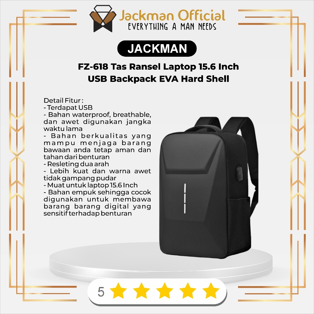Jual JACKMAN FZ-618 Tas Ransel Laptop 15.6 Inch USB Backpack EVA Hard ...