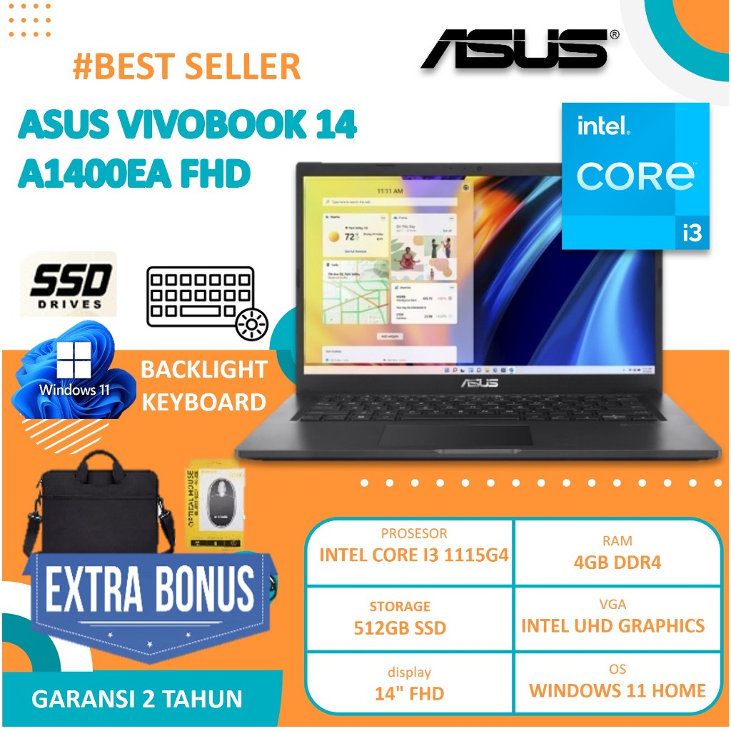 Jual Laptop Sekolah Asus Vivobook A1400ea Intel I3 1115g4 Fhd Fp Win11home Black Shopee Indonesia 2785