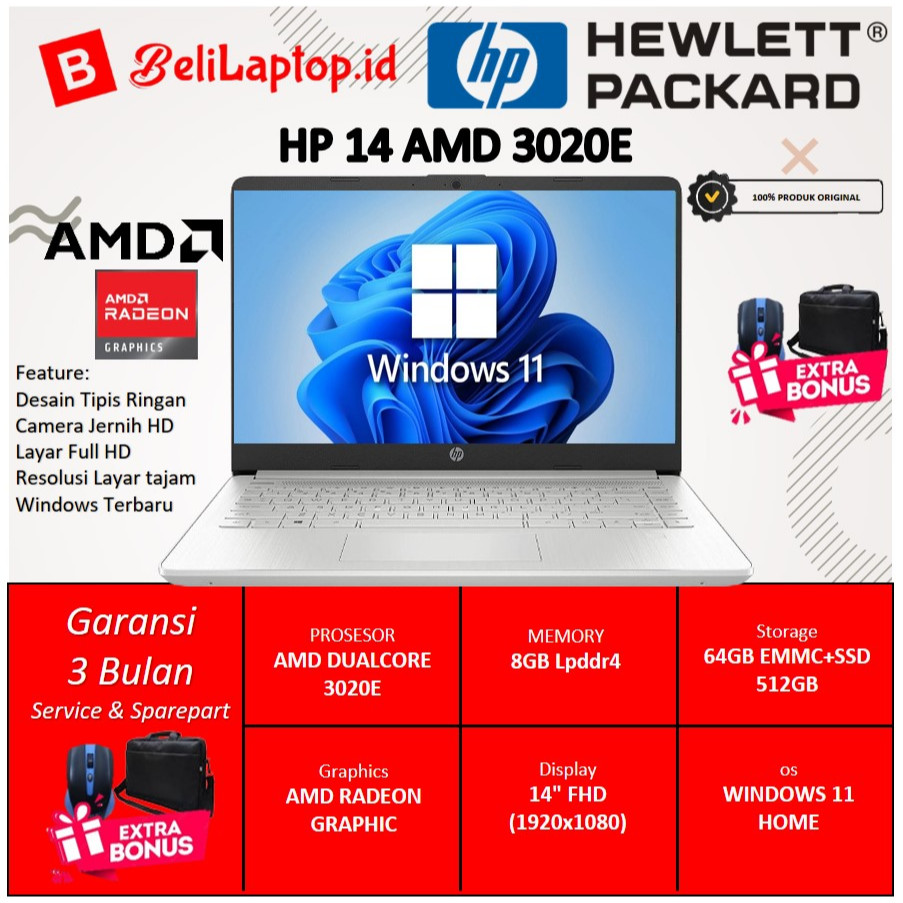 HP 14s-fq0070nf AMD 3000 Series 3020E / 1.2 GHz Win 10 Home in S mode