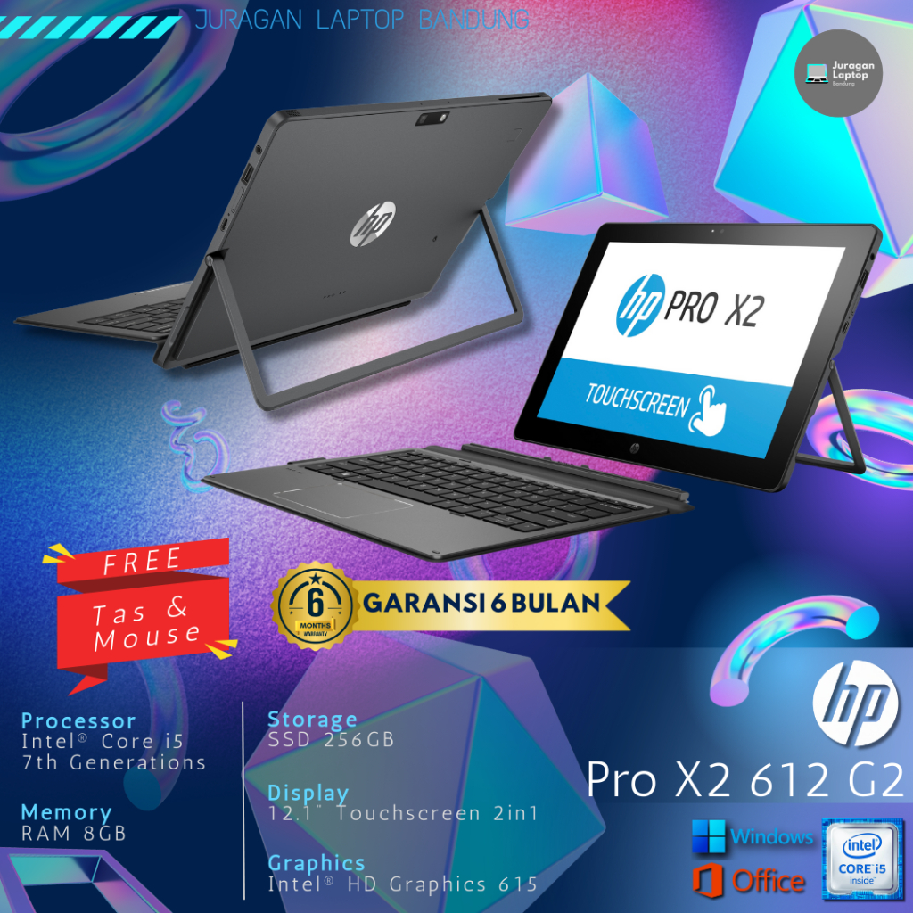 Jual Laptop Tablet 2in1 HP Pro X2 612 G2, Intel Core i5-7Y54, RAM 8GB ...