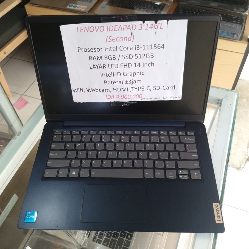 Jual Second Laptop Lenovo Ideapad 3 14itl Intel Core I3 Gen 11 Ram 8gb