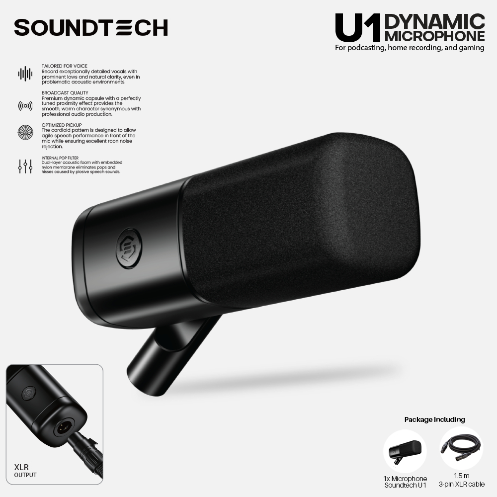 Jual SOUNDTECH U1 Dynamic Microphone Supercardioid XLR | Mic Podcast ...