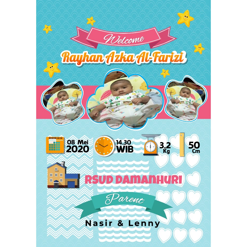 Jual Biodata Kelahiran Bayi - Bio Baby - Biodata Bayi + Cetak Ukuran A4 ...