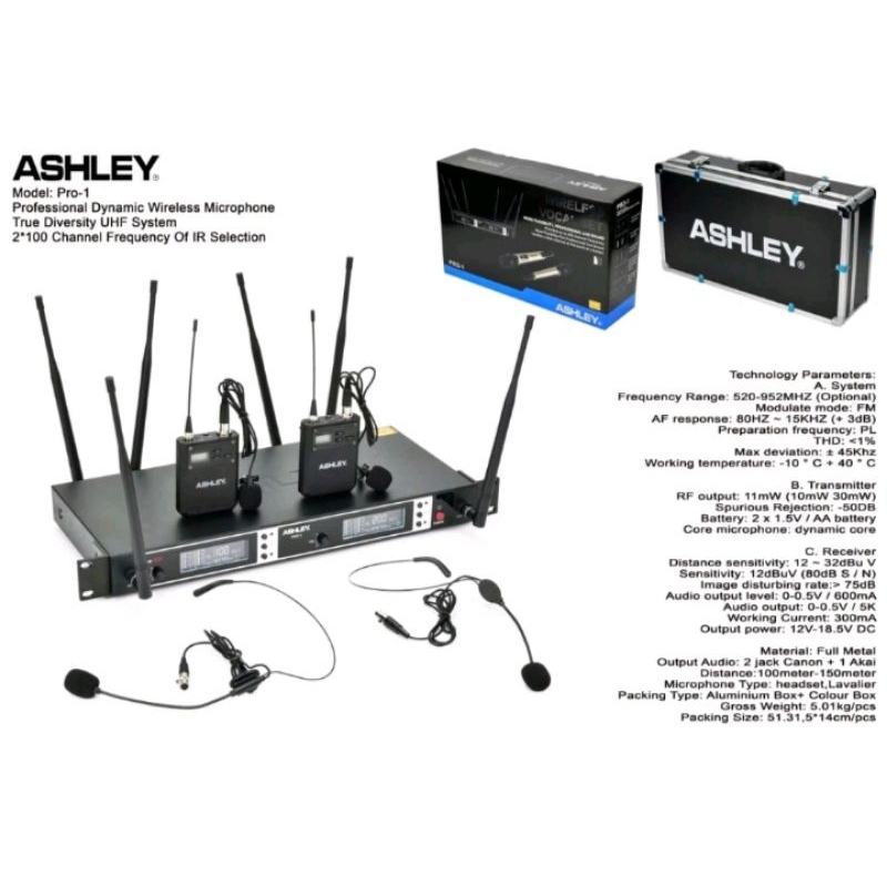 Jual Mic Wireless Ashley Pro 1 JJHH FREE KOPER ( 2 Headset Dan 2 CLIP ...