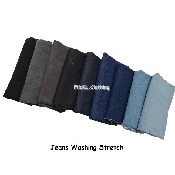 Bahan Kain Jeans Wash Stretch Denim Washing Cucian Jeans Washing Melar  Potongan Meter