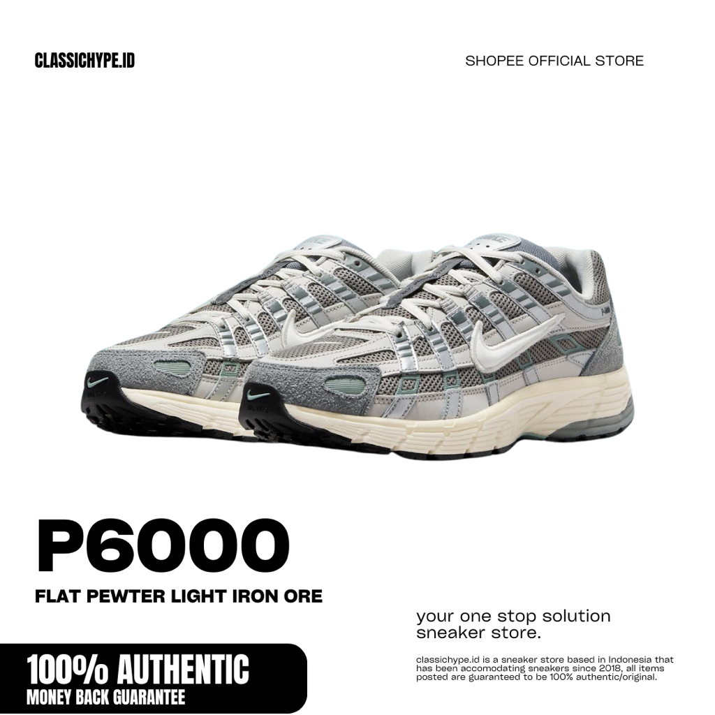 Jual Nike P-6000 Flat Pewter Light Iron Ore Metallic Silver White 100% ...