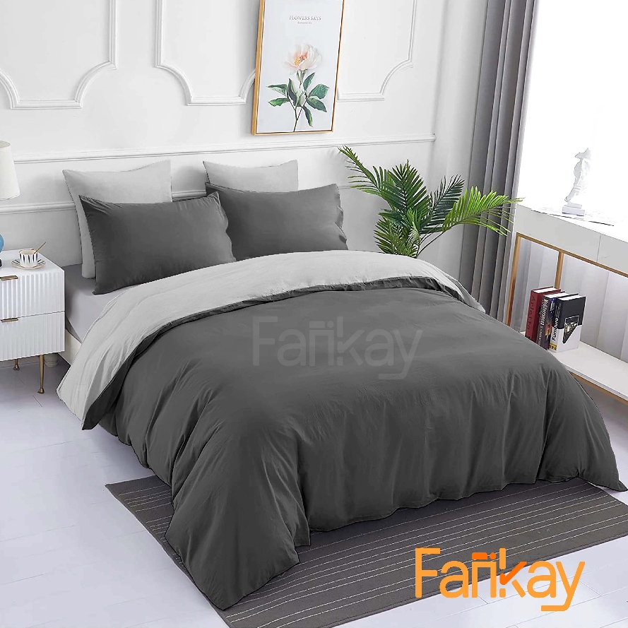 Jual Bed Cover Set Sprei Dark Grey Mix Grey Ukuran 180x200/160x200