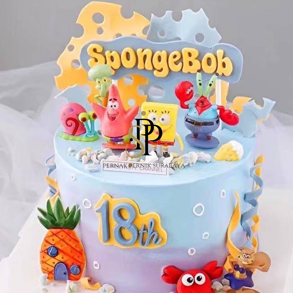 Jual MINIATUR KUE TART SPONGEBOB TOPPER KERTAS TANCAPAN HIASAN CAKE ...