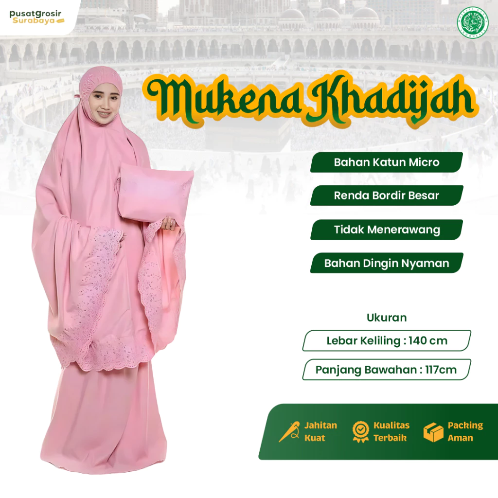 Mukena Dewasa Khadijah Bahan Katun Micro Polos Renda Tebal Dingin Nyaman | AutoStock
