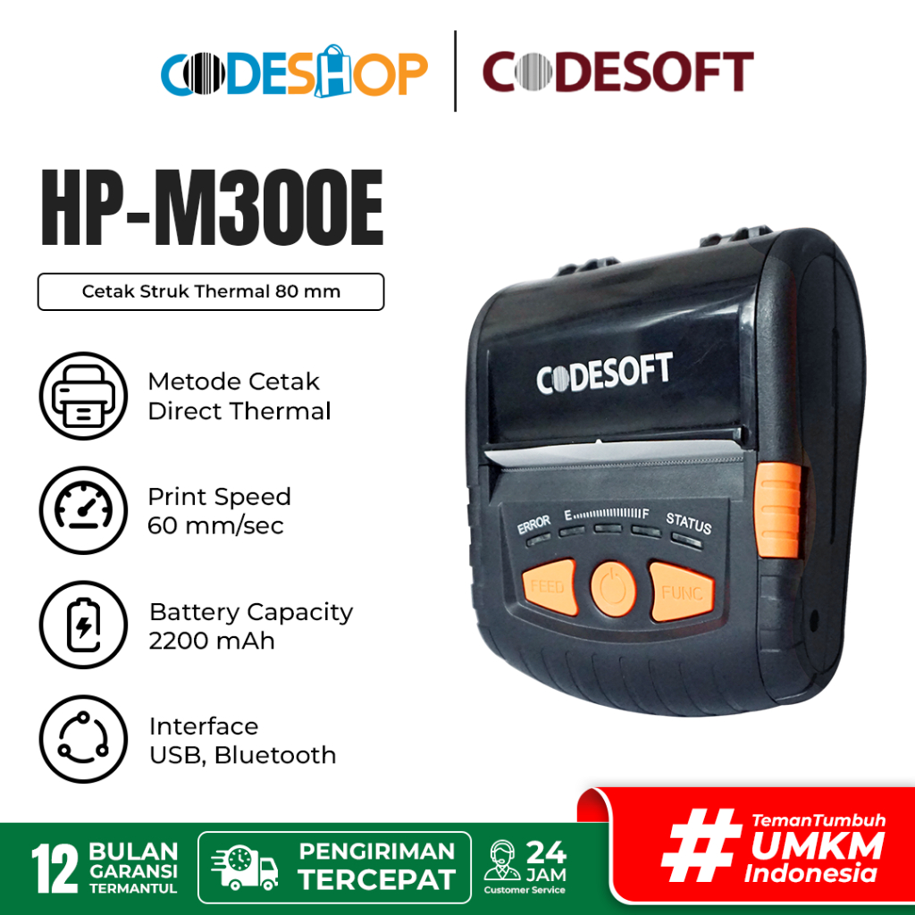 Jual Printer Kasir Bluetooth CODESOFT HP-M300e Cetak Struk Thermal ...
