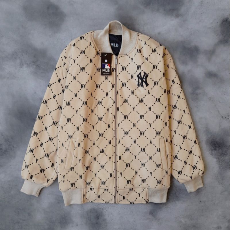 Jual Varsity Jacket MLB NY Fullprint Cream Fulltag & Label | Shopee ...