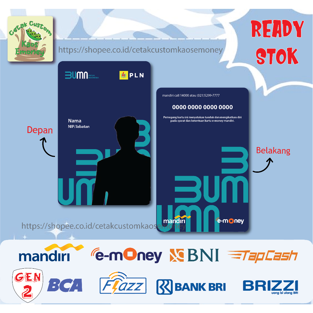 Jual KARTU E MONEY E TOLL ID CARD NEW PLN BUMN PENGENAL IDENTITAS BNI ...