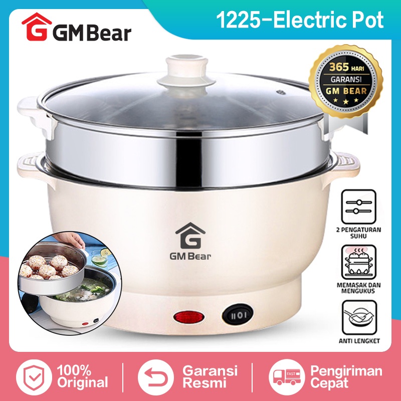 Jual Gm Bear Panci Listrik Serbaguna 2 In 1 1225 Electric Cooking Pot Free Steamer Stainless