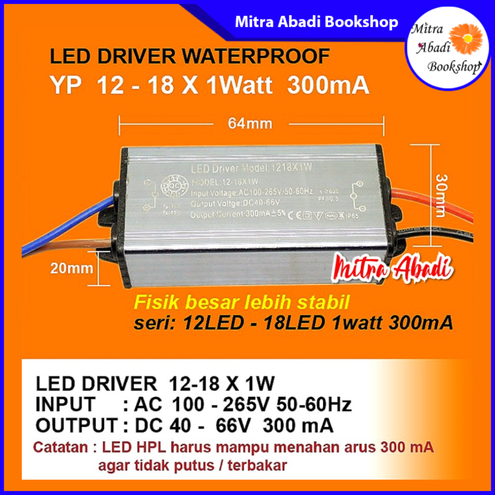 Jual LED Driver YP 12-18x1 Watt 300 mA Casing Besi WATERPROOF | Shopee ...