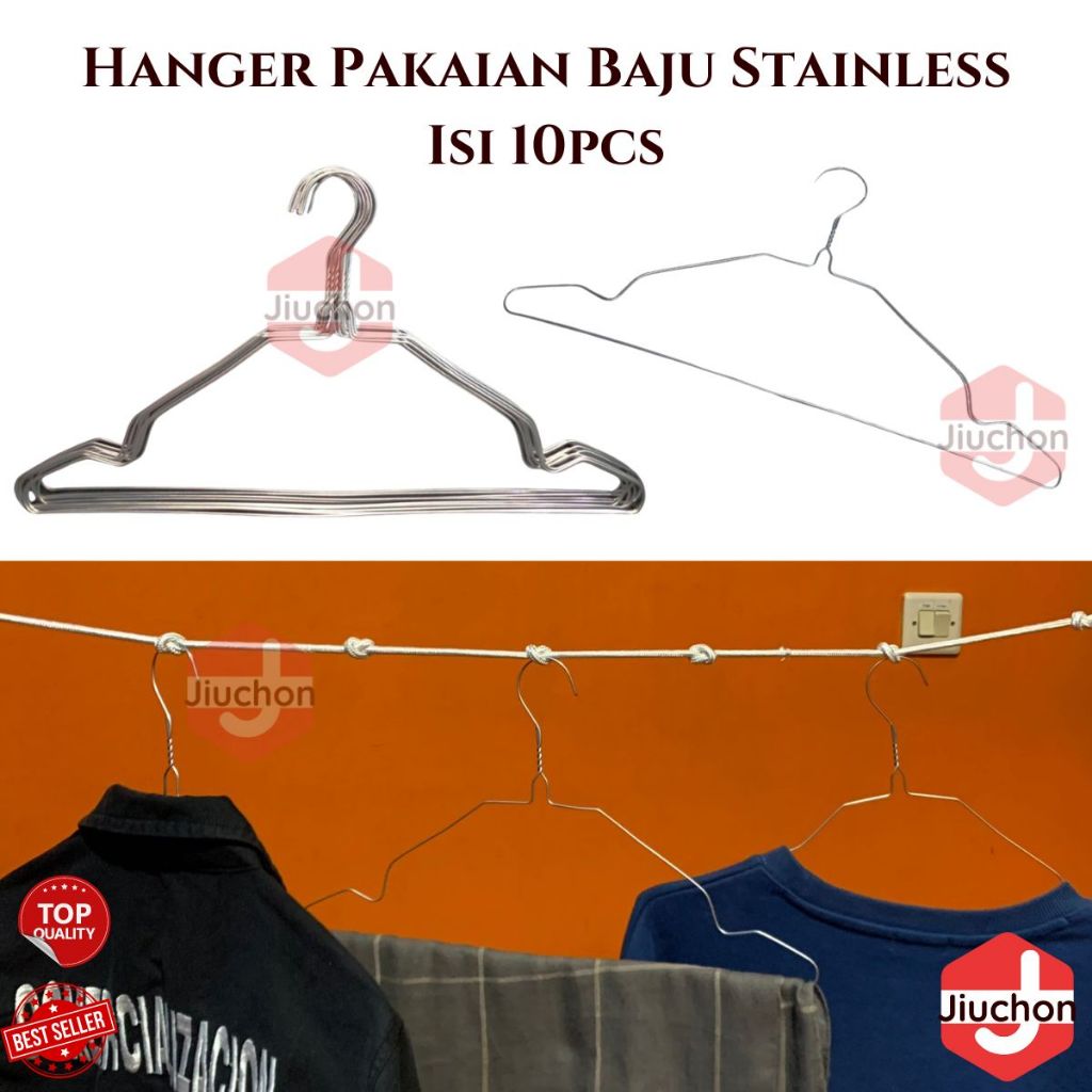 Jual JIUCHON HANGER KAWAT BAJU STAINLESS STEEL / GANTUNGAN BAJU KAWAT ...