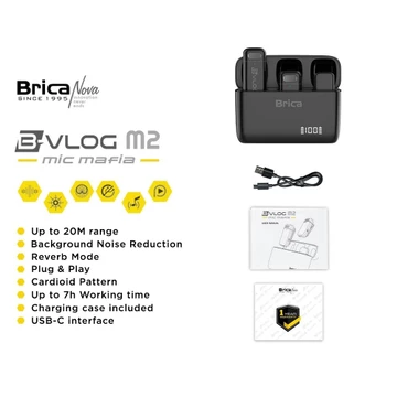 Brica B VLOG M2 Dual Wireless Microphone Clip On Mic Vlog With Charging Case BVLOG