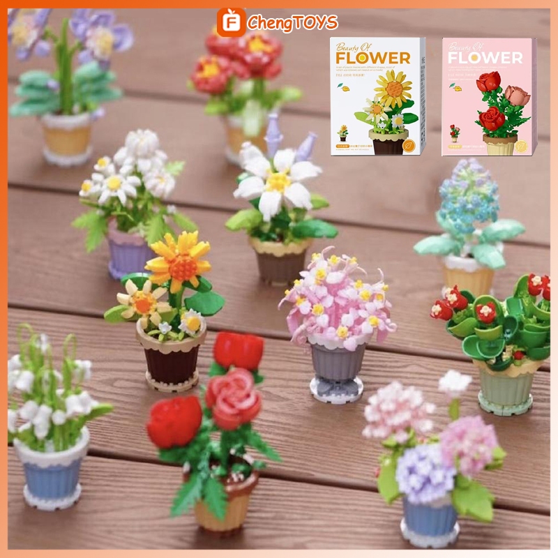 Jual FChengTOYS Mainan Buket Abadi DIY Block Flower Toys Balok Bunga ...
