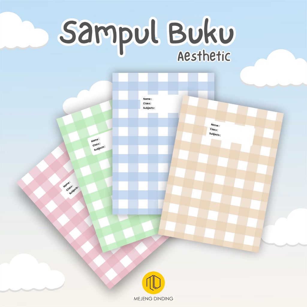 Jual Sampul Buku Aesthetic Isi 10 Pcs Sampul Buku Motif Kotak Kotak