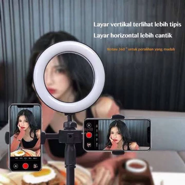 BOS Paket Ringlight 16cm Tripod Mini Stand 28cm 2 Holder HP Live Stream Make Up Vlog