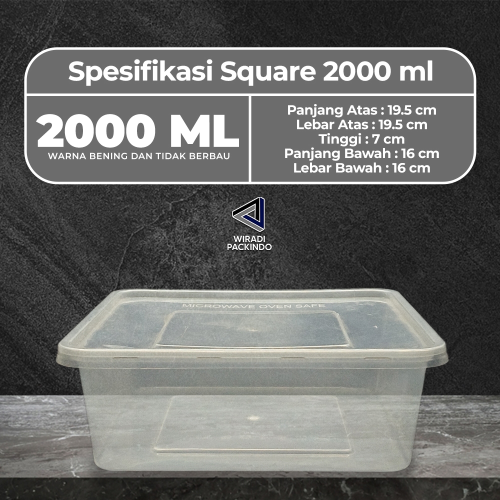 Jual Thinwall 2000ml Square Food Container Box Kotak Makan Plastik