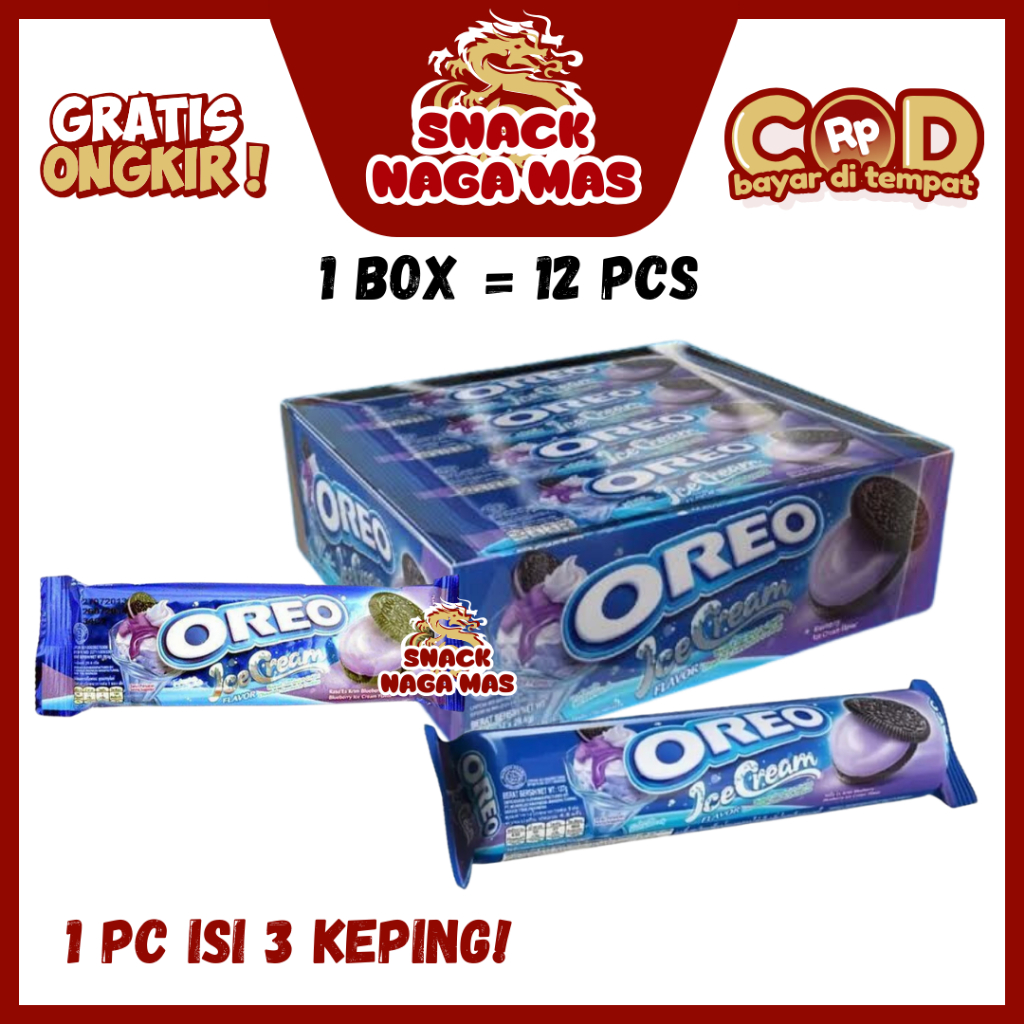 Jual OREO BISKUIT ISI 3 KEPING RASA VANILA / COKLAT / STRAWBERRY / ICE ...