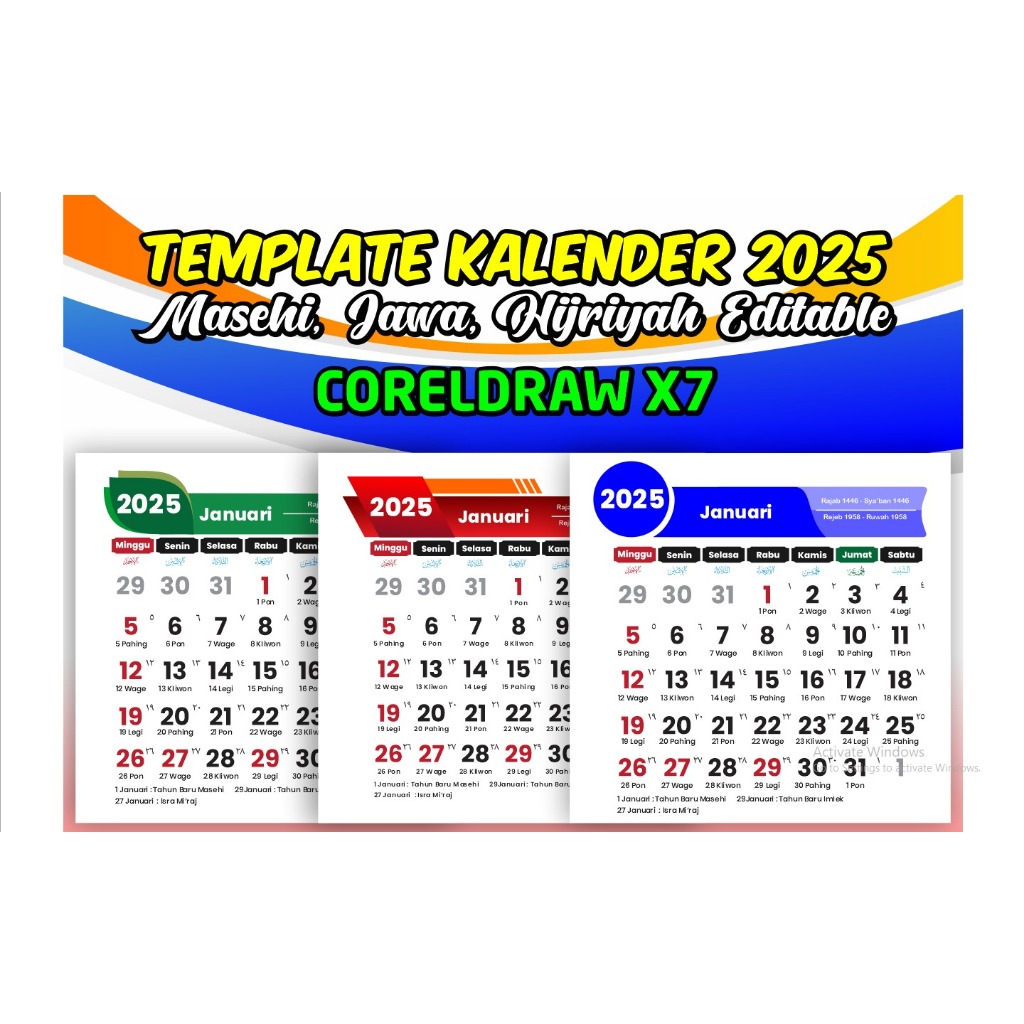 Jual (BACA DISKRIPSI) Template Kalender 2025 format CDR Editable Untuk