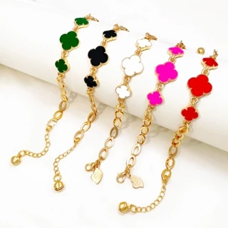 Hyl Jewelry 545B Wanita Gelang Titanium Bangle Bracelet Four Leaf Clover Terbaru Anti Karat Dan Keroncong Lilit Asli Silver Terbaru Tdk Luntur Selamanya Lapis Emas Original Pria Ori Import