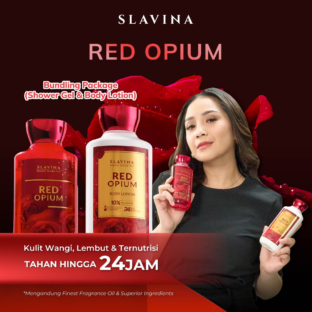 Jual SLAVINA Red Opium Paket Body Lotion & Shower Gel Wangi Mawar