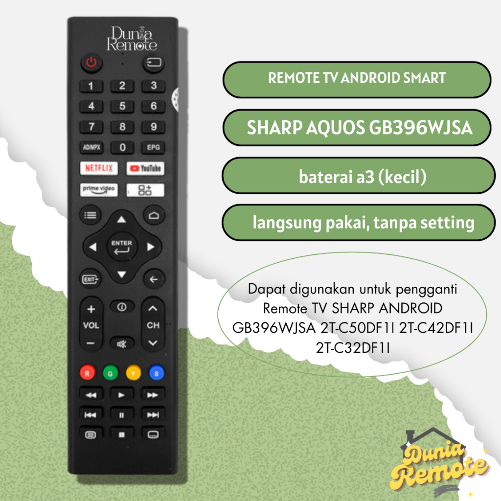 Jual Remot Remote TV SHARP Aquos GB396WJSA Android GB396WJSA 2T-C50DF1I ...