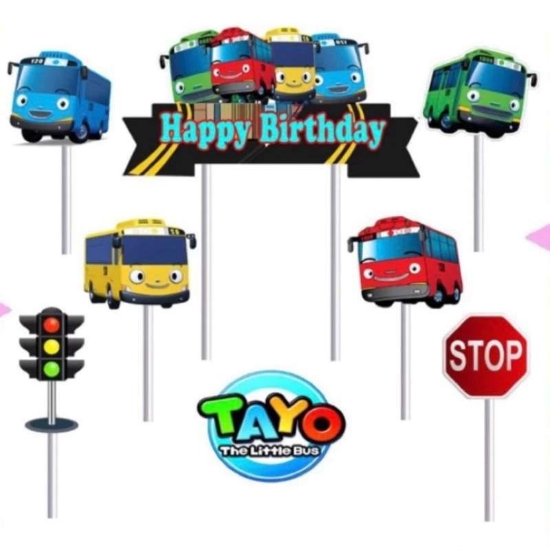 Jual Cake Topper TAYO hiasan kue Happy Birthday dekorasi kue cake