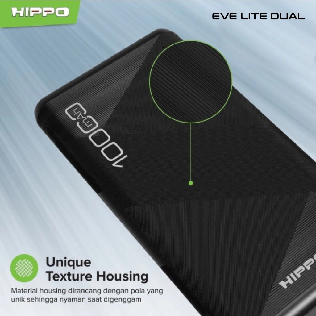 Hippo Powerbank EVE LITE DUAL 10000MAH BLACK Smart Detec Charger 2,4A Flight Friendly Power Bank