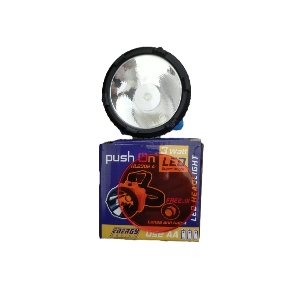 Jual PUSH ON 2302 Senter Kepala LED 3 Watt Headlight Baterai AA ...