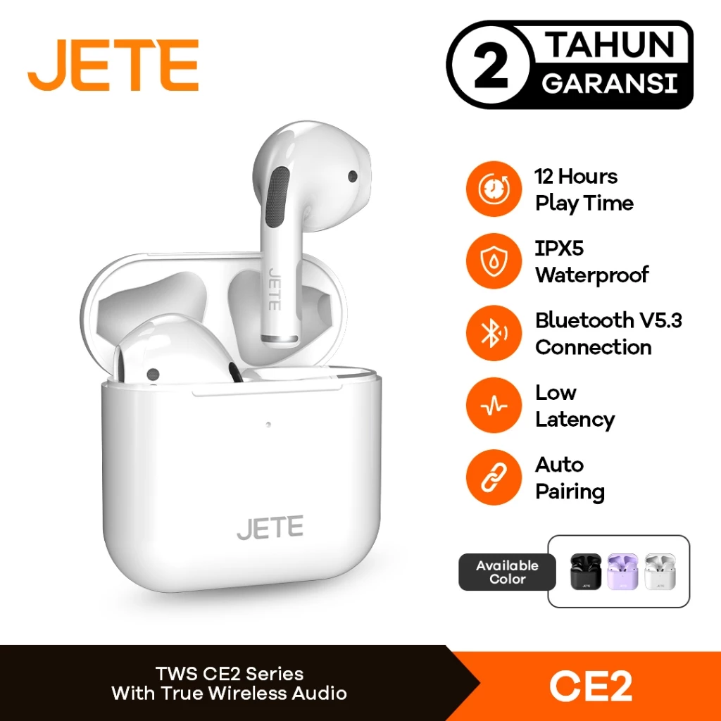 TWS Earbuds Headset Bluetooth JETE CE2 IPX5 - Garansi 2 Tahun