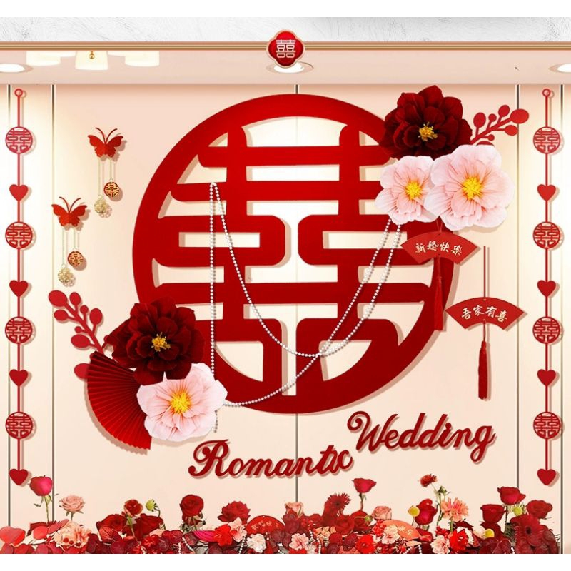 Jual BackDrop Sangjit Pernikahan Chinese Shuangxi / Tempelan Dinding ...