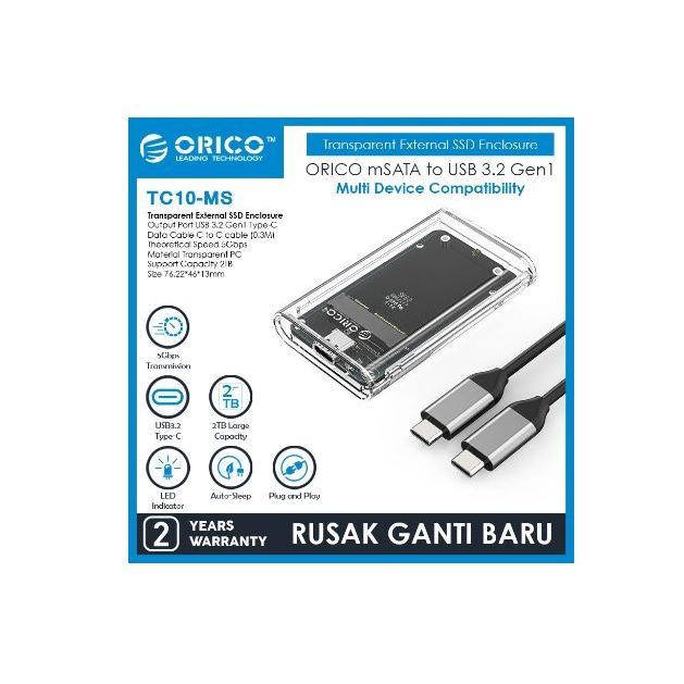 Jual Orico Tc Ms Gr Msata To Usb Gen Transparent External Ssd Enclosure Shopee Indonesia