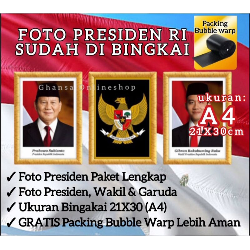 Jual Gambar Foto Poster Presiden Dan Wakil Indonesia Prabowo Gibran