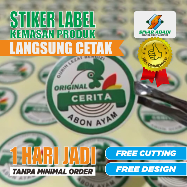 Jual Cetak Stiker Label Kemasan Produk Bahan Vinyl Cromo A3 Free