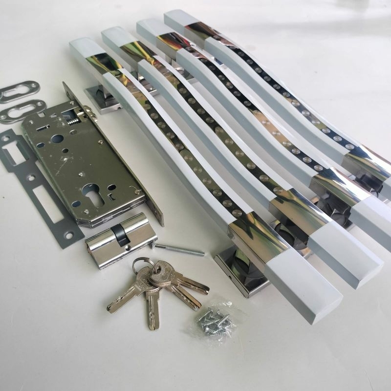 Fullset Gagang Pintu Rumah Stainless S kbr Putih Stainless/ Handle pintu rumah Grafir 45cm 33cm