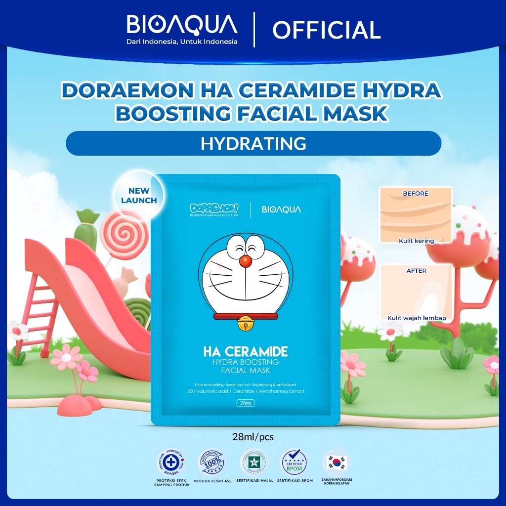 Jual Bioaqua X Doraemon Sheet Mask Masker Wajah Bpom Diamond Blue Copper Peptide Glowing K