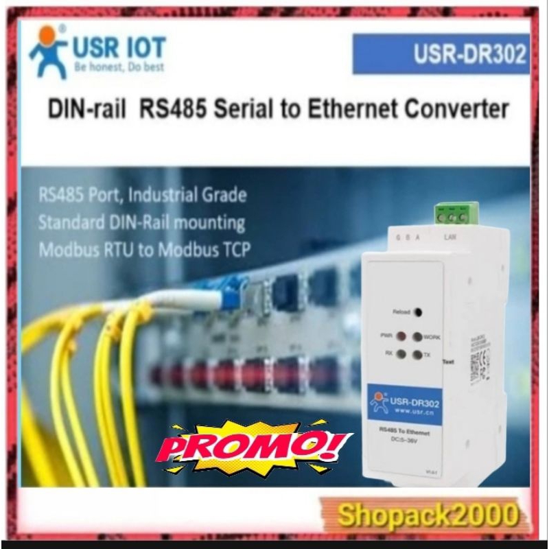 Jual DIN RAILL-RS485 TO Ethernet Converter Modbus Gateway USR-DR302 ...