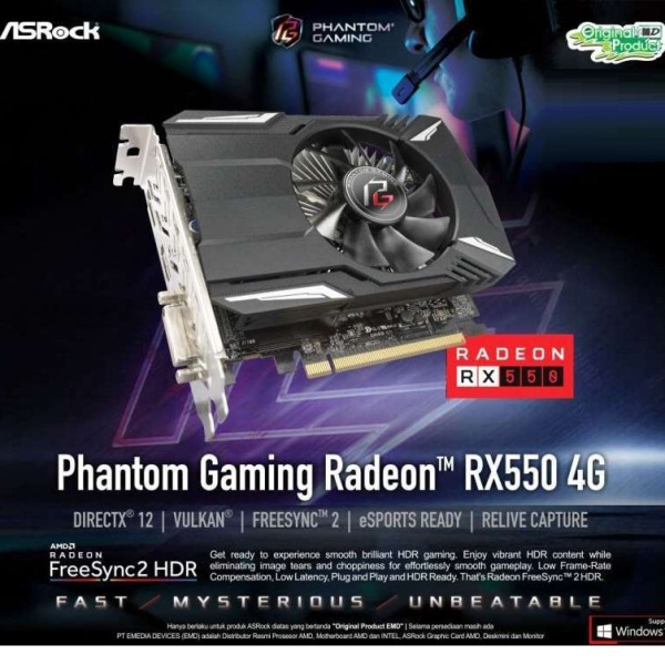Jual VGA ASRock Phantom Gaming Radeon RX550 4GB DDR5 128Bit AMD Radeon ...