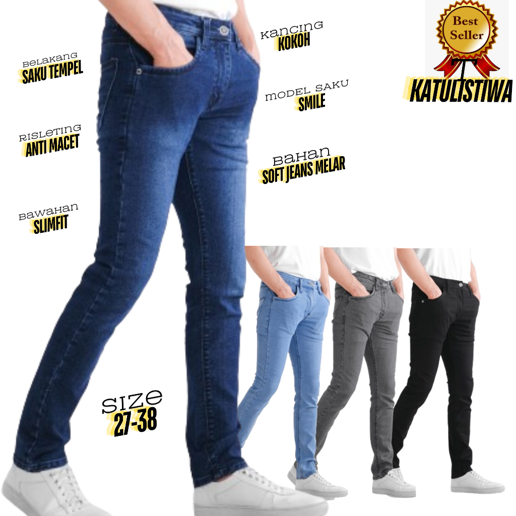 Jual Celana jeans pria Bahan streach melar pensil Slimfit cowok panjang