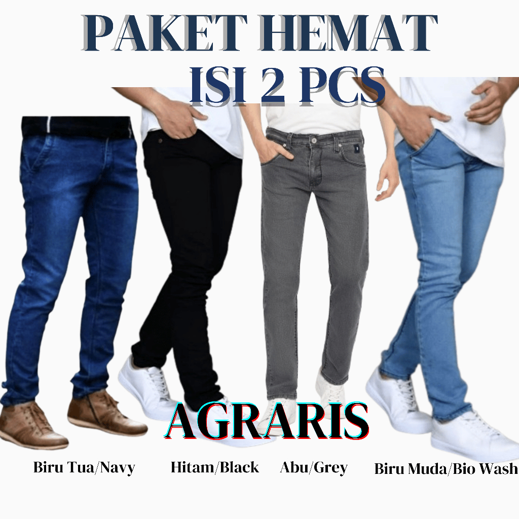 Jual Paket Hemat Beli 1 Gratis Celana Jeans Pria Slimfit Bahan Melar
