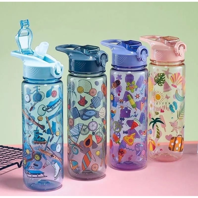 Jual Botol Plastik Aneka Gambar Menggunakan Sedotan & Gagang 1000ML HX ...