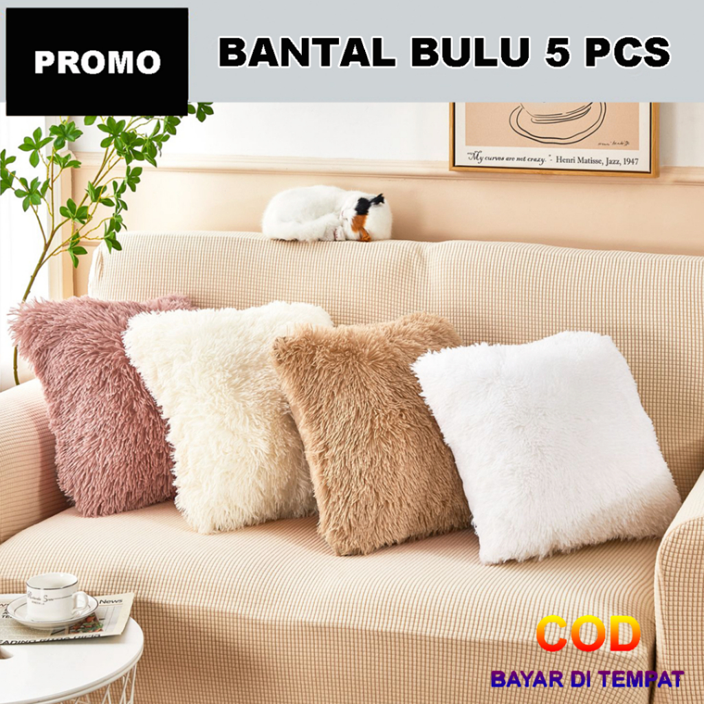 Jual COD Set Bantal Sofa 40x40 Isi 5 Pcs Bulu Rasfur Minimalis Ruang ...