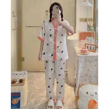 Jaxstores DC Piyama Satin Lengan Pendek Celana Panjang Import