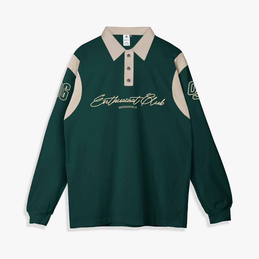 Jual Ootdsupply Longsleeve Polo Rugby Regular Infinite Green Mocca L Shirt Lengan Panjang L