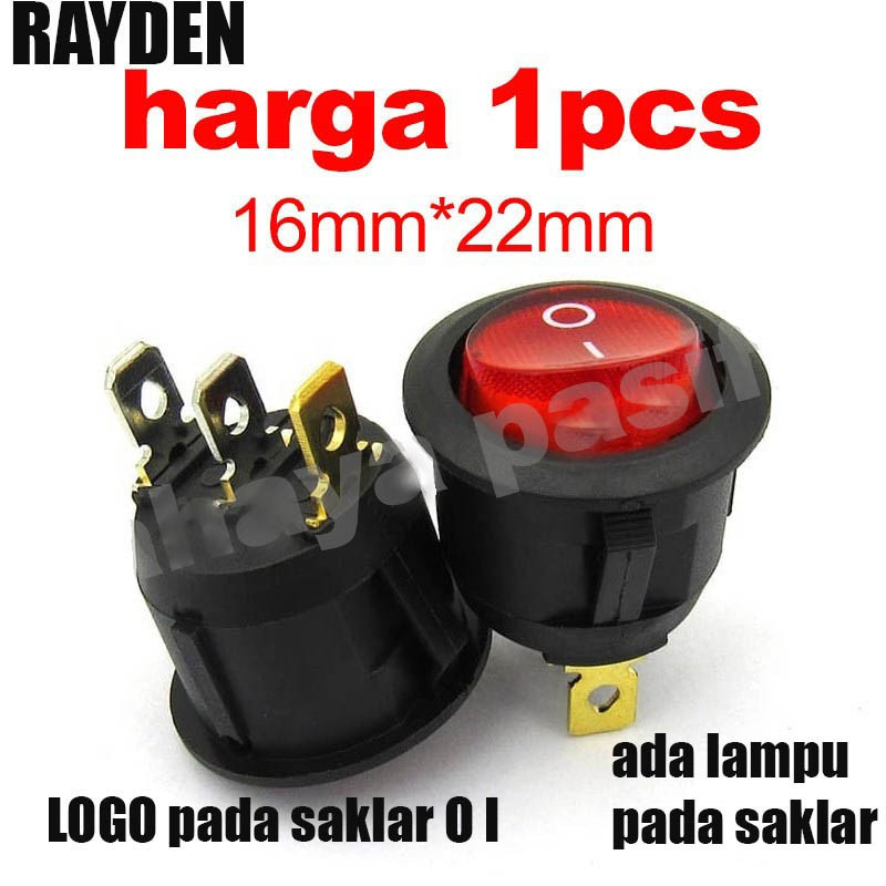 Jual Saklar Switch Bulat 3 pin logo 0I RAYDEN dengan lampu indikator ...